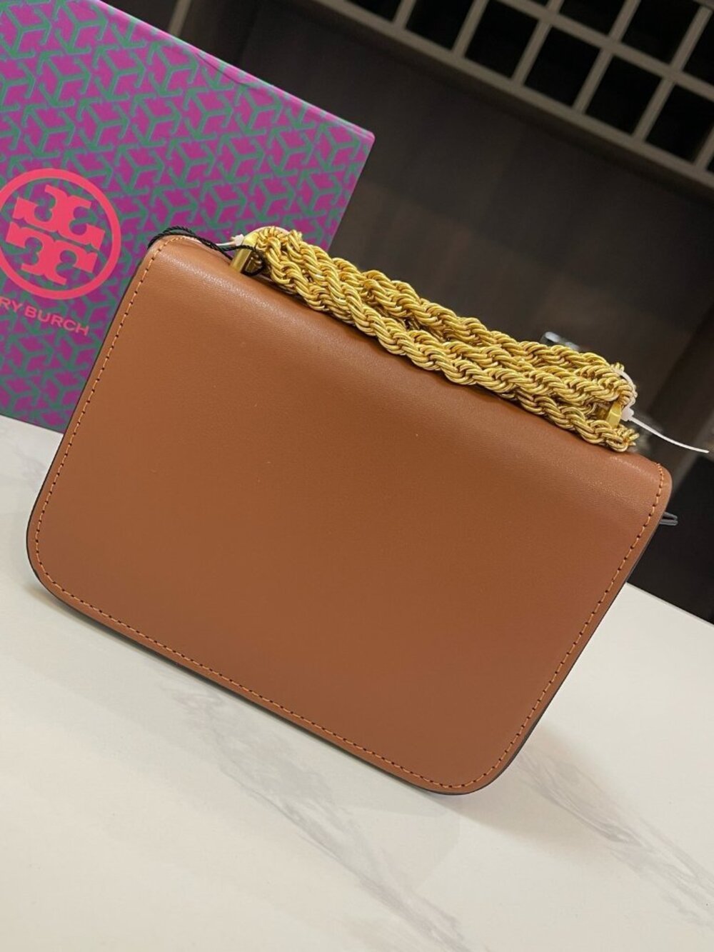 Tory Burch Eleanor Small Cognac Smooth Leather Gold Chain Crossbody Bag - Picture 5 of 6